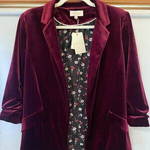 Burgundy Skies are Blue Ruched Velvet Blazer NWT SMALL